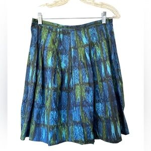VTG Y2K TALBOTS Size 8P TIE DIE ZIP PLEATED BLUE GREEN PULL ON MIDI SKIRT